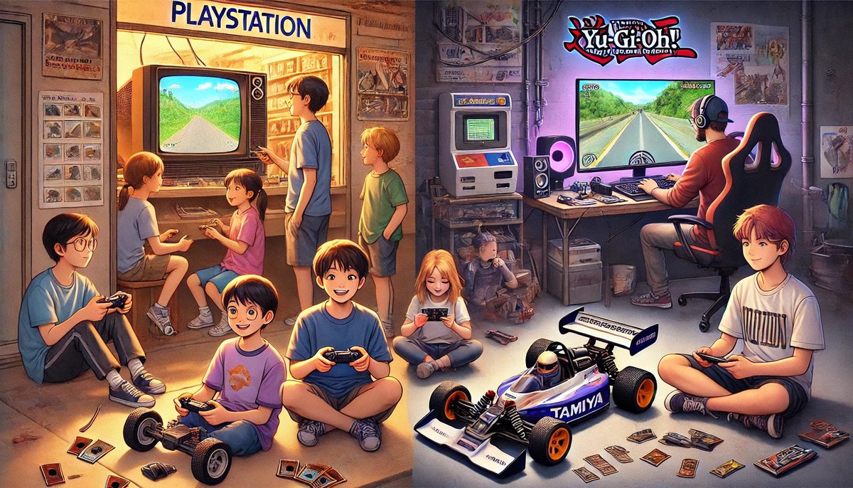 Then vs. Now! 

Then: Hanging out at the PlayStation rental 🎮
Now: Online gaming every night 🖥️
Then: Racing Mini 4WD in the alley 🚗💨
Now: Modifying Tamiya like a pro 🔧
Then: Collecting Yu-Gi-Oh! cards 🔮
Now: Dueling online while feeling nostalgic 🃏

Which one hits you the
