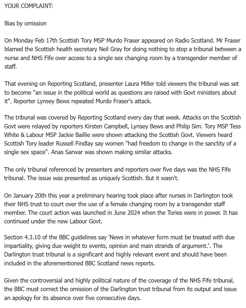 msm_monitor's tweet image. A formal complaint has been raised against BBC Scotland after the station's five day coverage of the NHS Fife 'trans tribunal' story. The complaint alleges 'bias by omission' for a failure to inform the public of a similar court case raised by nurses in England.

Please RT folks.