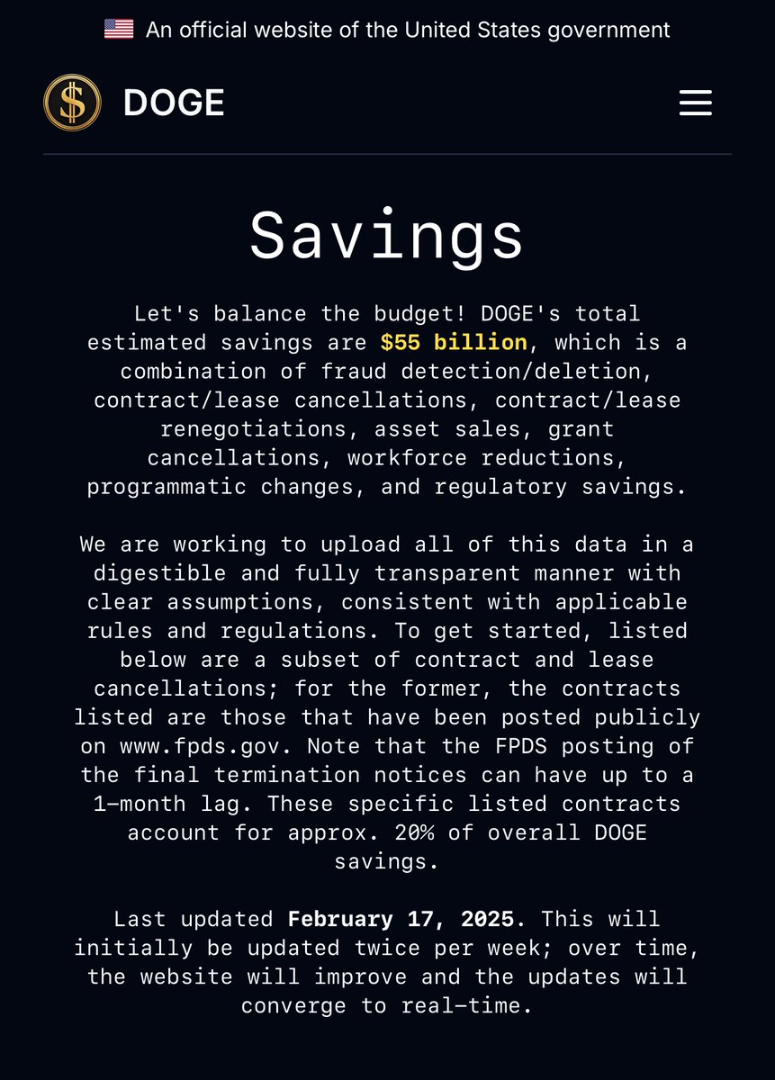 .<a href="/DOGE/">Department of Government Efficiency</a> claimed that it would update 2x weekly, but it’s been a week… #DOGE