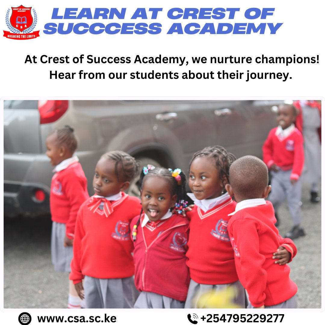 CrestofsuccessA's tweet image. At Crest of Success Academy, we shape future leaders! 📚🎓 Our students grow in knowledge, confidence, and excellence every day. Enroll today and be part of a winning team! Visit our website at csa.sc.ke
Call us on 0795229277
#CrestOfSuccess #BreakingTheLimits