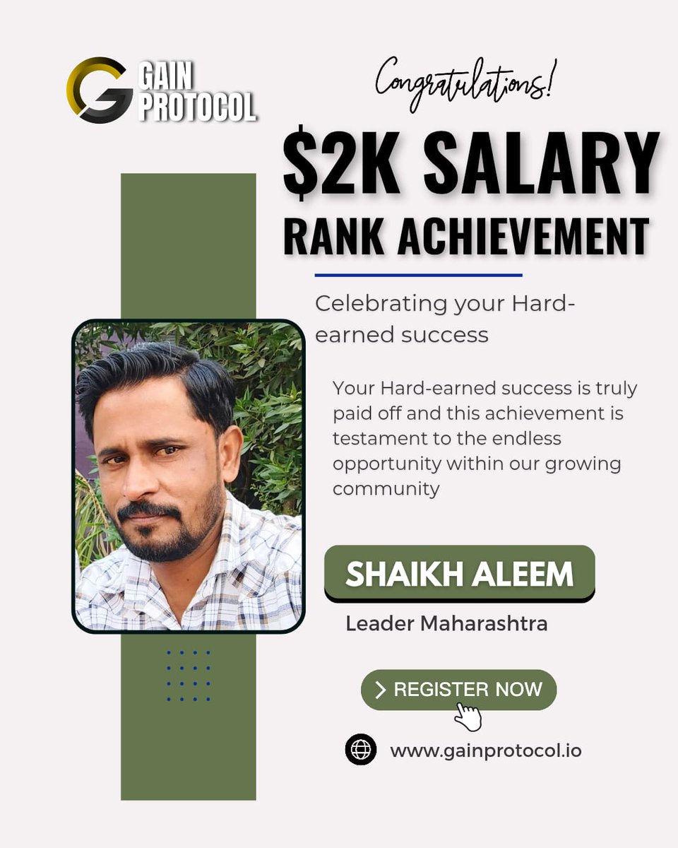 aryan42490's tweet image. Congratulations to Shaikh Aleem from Maharashtra! 🎉

Join Gain Protocol today and unlock unlimited earning opportunities!

🌐 Visit Now: gainprotocol.io

#GainProtocol #SuccessStory #FinancialFreedom #CryptoEarnings