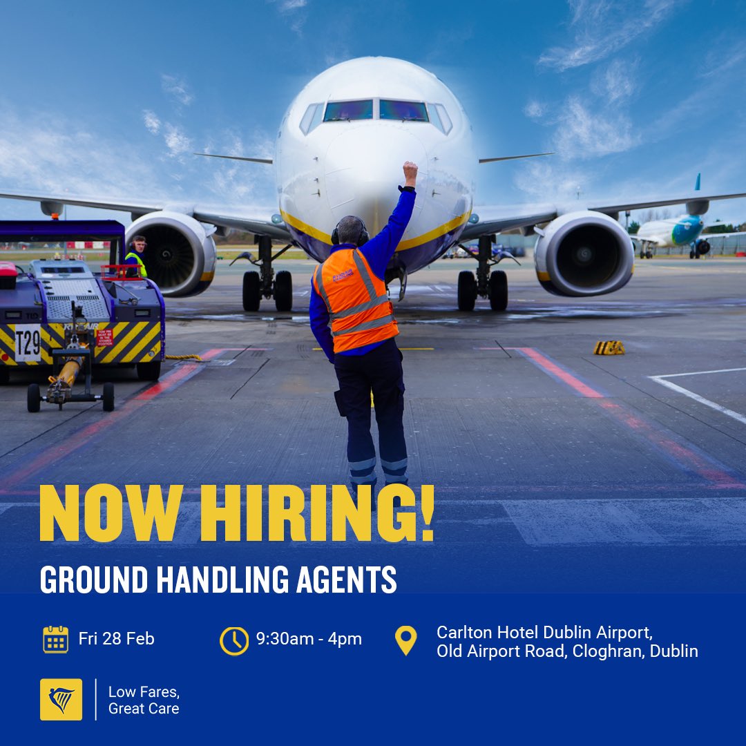 New Role Alert ‼️ 

Ground Handling Agents - Dublin

Applicants should hold unrestricted right to work in Ireland full time and a full EU driving licence. Find out more this Friday (28/2) at the Open Day below: