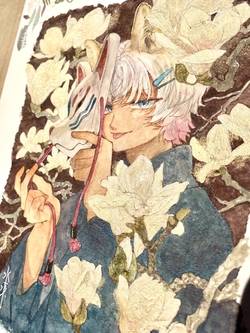 『 ほんもの 』『 にせもの 』 あるいはどちらも (2025年2月制作) 自創作 #きつおに より、りょくとるり --- 3/15-30 神戸テントセン様 『着物語り』にて 原画を展示します 画面の輝きをぜひご覧ください