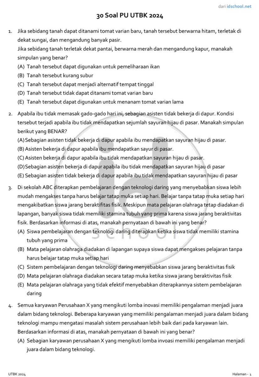 idschool_net's tweet image. Siapa mau 30 Soal PU UTBK 2024? 🙋‍♀️ #utbk2024 #snbt2025 #utbk2025