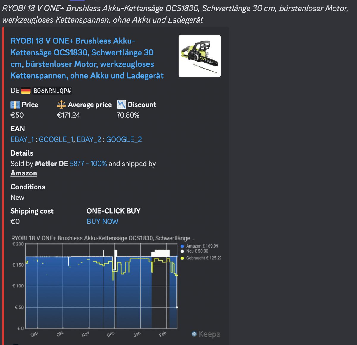 NautilusDeals's tweet image. Ryobi chainsaw in price error! ❌🪚

Two different types of chainsaw discounted by over 75% from over 200 euros. 💰📈

Our users have secured the entire stock and are receiving it in their homes these days. 🚚⚡️

Don&apos;t miss these opportunities, join us! 😉🚀

#Priceerror…