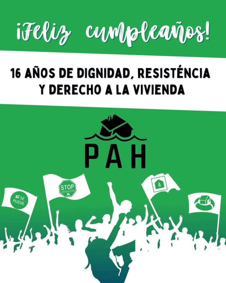 Felicidades Comphas!!!
16 años de luchas en toda España. Siempre al lado de las #FamiliasVulnerables 
Por una #ViviendaDigna 
#FelizCumpleañosPah
<a href="/LA_PAH/">Plataforma de Afectadas por la Hipoteca</a>