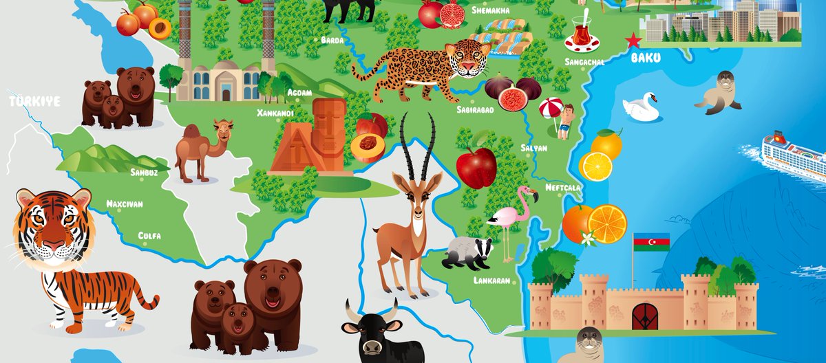 hayatadairs's tweet image. “Azerbaycan’ın en önemli şehirleri, tarihi yapıları ve doğal güzellikleri bu haritada! 🌍🎨
#Azerbaycan #Baku #CartoonMap #VisitAzerbaijan”**
