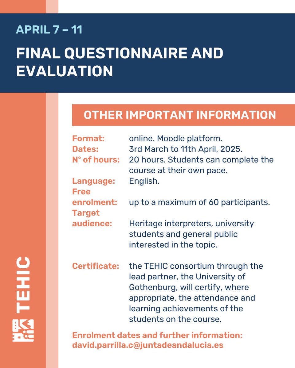 TEHIC - EU Project (@tehic_project) on Twitter photo <a href="/CCHS_Heritage/">Centre for Critical Heritage Studies</a> <a href="/AIPatrimonio/">A.I.P.</a> <a href="/onprojects_es/">OnProjects</a> <a href="/IAPHpatrimonio/">IAPH</a> <a href="/Mapa_dasIdeias/">Mapa das Ideias</a> 🚀 Don’t wait too long—only 60 spots available! Enrol now and get ready to start on 3rd March!
📩 Sign up: tehic.eu/introducing-ou… <a href="/CCHS_Heritage/">Centre for Critical Heritage Studies</a> <a href="/AIPatrimonio/">A.I.P.</a> <a href="/onprojects_es/">OnProjects</a> <a href="/IAPHpatrimonio/">IAPH</a> <a href="/Mapa_dasIdeias/">Mapa das Ideias</a> 🚀 Don’t wait too long—only 60 spots available! Enrol now and get ready to start on 3rd March!
📩 Sign up: tehic.eu/introducing-ou…