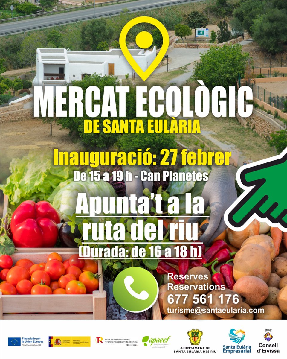 SantaEulalia_Ibiza (@visitse_ibiza) on Twitter photo 🚶 Celebra la inauguración del Mercado Ecológico con una caminata guiada inolvidable por la Ruta del Río.
ℹ️ Inscripción gratuita (+34 677561176, turisme@santaeularia.com, oficina de información turística de Santa Eulària)
#visitsantaeulalia #DiversidadNatural 🚶 Celebra la inauguración del Mercado Ecológico con una caminata guiada inolvidable por la Ruta del Río.
ℹ️ Inscripción gratuita (+34 677561176, turisme@santaeularia.com, oficina de información turística de Santa Eulària)
#visitsantaeulalia #DiversidadNatural