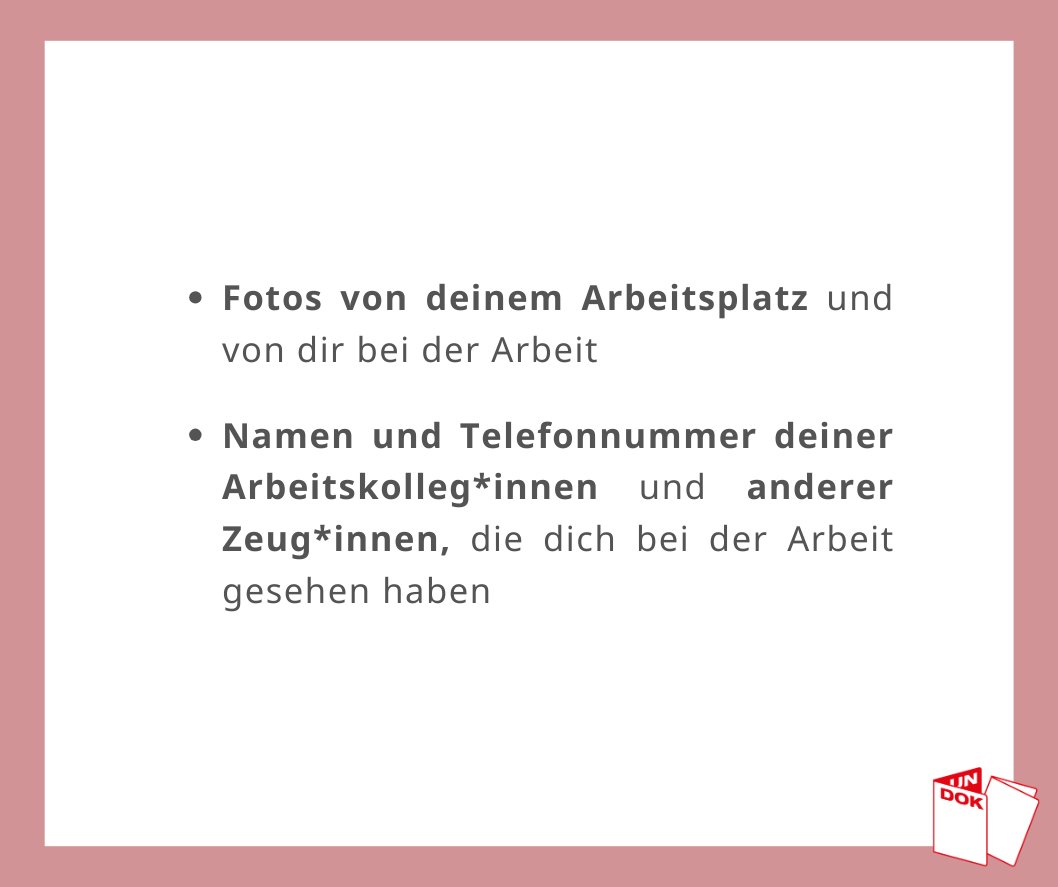 UNDOK_at's tweet photo. ⭐️Wiederholung der UNDOK-Infopostserie⭐️

Infopost #31: Wie kann ich mein Arbeitsverhältnis beweisen?

Wenn du Probleme in der Arbeit hast und etwas dagegen unternehmen willst, musst du beweisen, dass du dort gearbeitet hast. Vor allem, wenn du keinen schriftlichen Vertrag hast. https://t.co/fSsgaRFwdd
