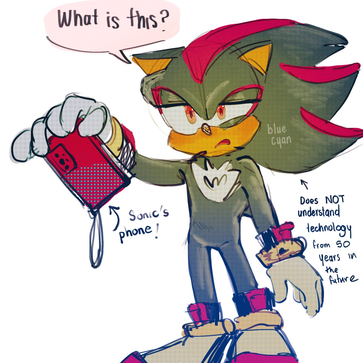 artbluecyan's tweet photo. Headcanon of mine, Shadow doesn’t know how to use a phone 

#shadow #shadowthehedgehog #sonicmovie3 #sonic3 https://t.co/rNMsh6TZ7q