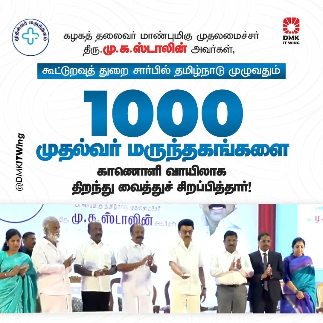 sankaridhana's tweet photo. கூட்டுறவுத் துறை சார்பில் தமிழ்நாடு முழுவதும் 1000 முதல்வர் மருந்தகங்களை காணொளி வாயிலாக கழகத் தலைவர் மாண்புமிகு முதலமைச்சர் திரு. *மு.க.ஸ்டாலின்* அவர்கள் திறந்து வைத்துச் சிறப்பித்தார்!#CMOTN https://t.co/2PjJbD1Y4c
