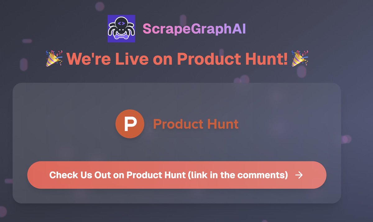scrapegraphai's tweet image. 🚀 We are live on Product Hunt!
We need your help, like us ♥️
link: producthunt.com/posts/scrapegr…
#ScrapeGraphAI #WebScraping #API #AI #DataExtraction #Python #DataScience