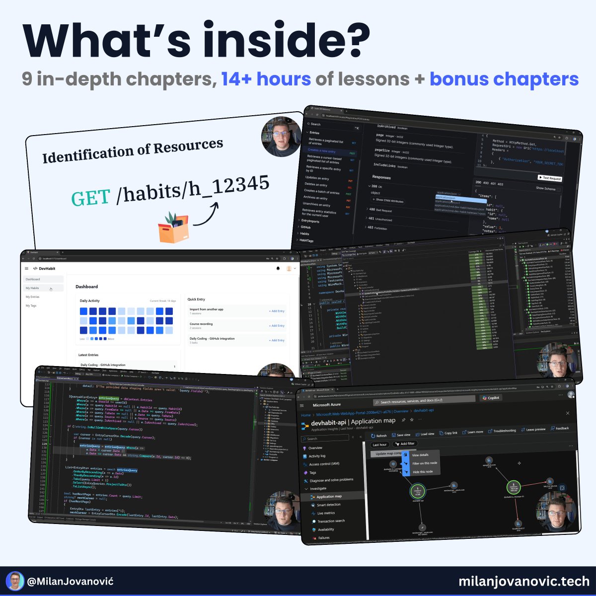 mjovanovictech's tweet image. I've been working on this for more than 6 months.
So, I'm excited to share that Pragmatic REST APIs is now live. 🎉
Here's what I packed inside:
- 9 in-depth chapters
- 80+ lessons
- 14+ hours of video lessons
We'll go from scratch (quite literally, a blank VS solution) to…