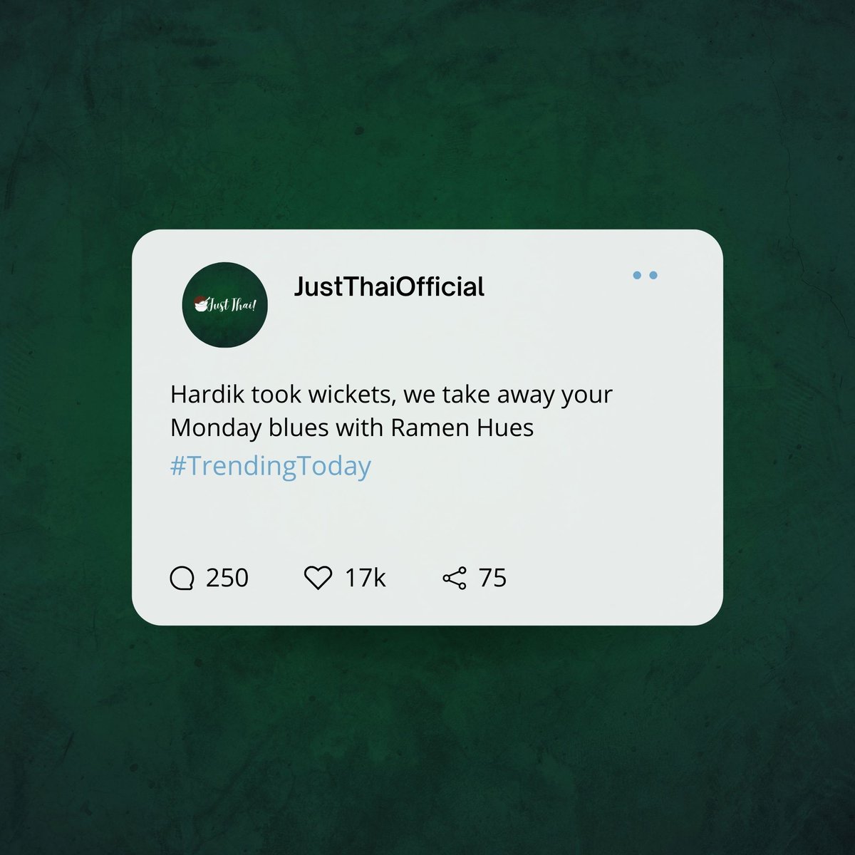 JustthaiO's tweet photo. Tag your cricket buddy who owes you a Thai treat today. 📷📷📷 https://t.co/AqxQFdCTTq