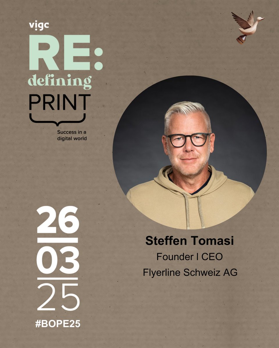 Met meer dan 22 jaar ervaring als CEO van Flyerline Schweiz AG en het ontwikkelen van visionaire concepten voor de printsector, daagt Steffen Tomasi de industrie uit tijdens #BOPE25 om zich moedig opnieuw uit te vinden

👉 Claim nu je plek: agenda.vigc.be/event/benelux-…