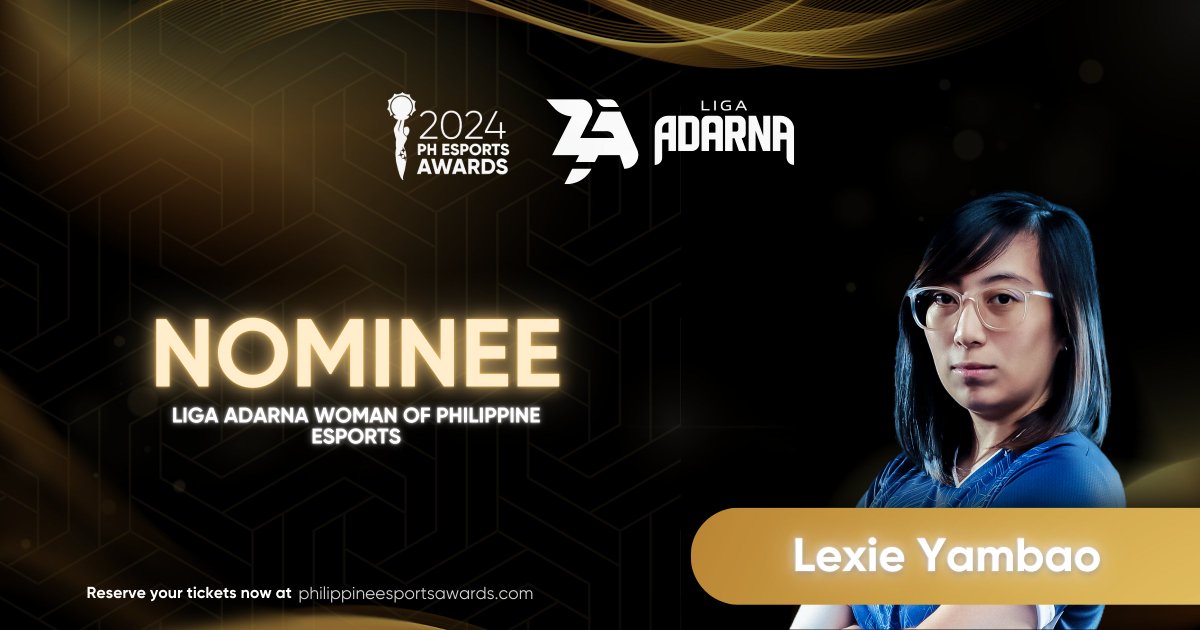 Congratulations to Lexie Yambao who has been publicly nominated as Liga Adarna Woman of Philippine Esports! 🏆🎥🏆

Don't miss out – reserve your tickets now at philippineesportsawards.com or by emailing us at phesportsawards@gmail.com.

#2024PHEsportsAwards
#PHeascension