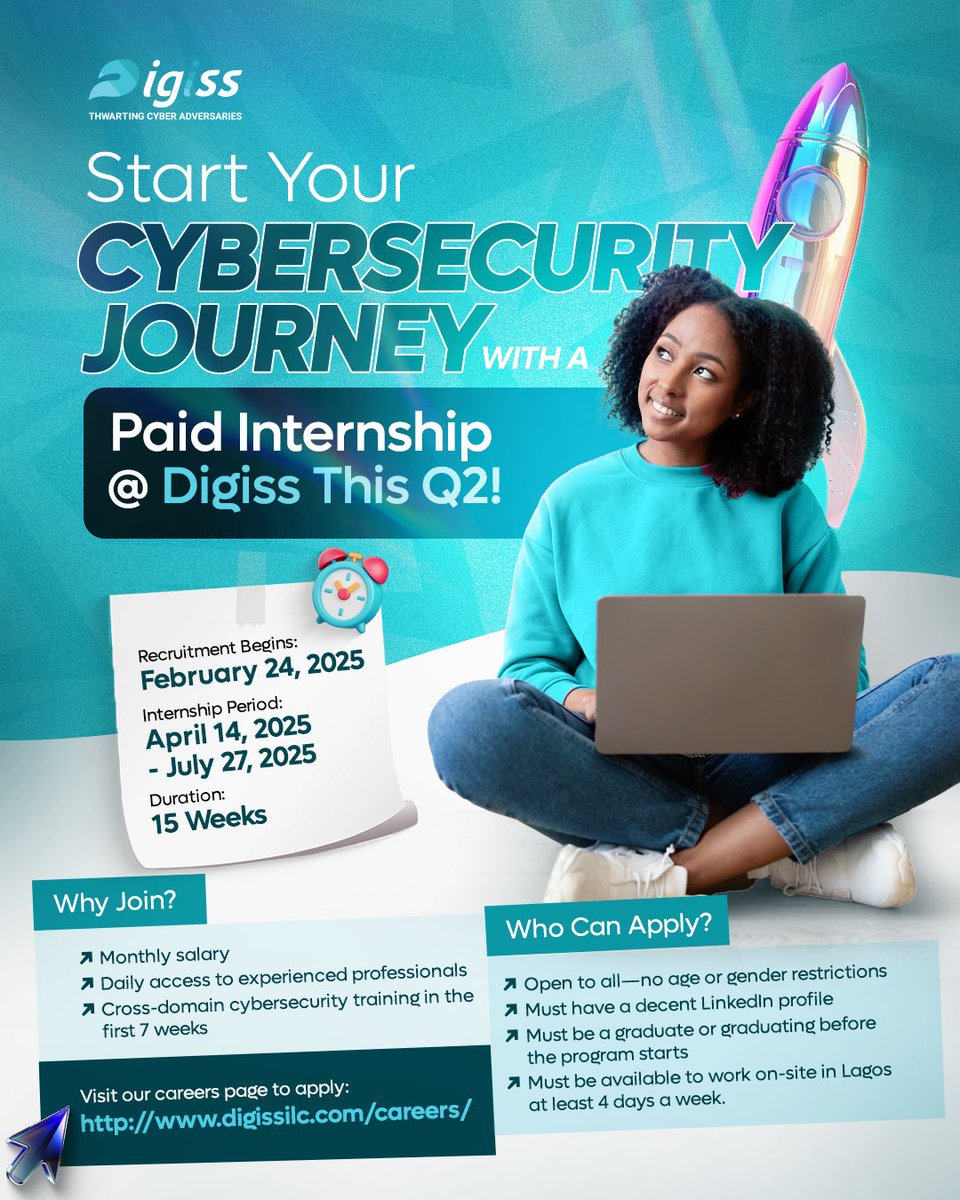 Digissllc's tweet image. 🚀 Helping You Launch Your Cybersecurity Career!  

Breaking into cybersecurity can be tough, especially in regions with limited opportunities. Our internship program is designed to give aspiring professionals hands-on skills and real-world experience to help them succeed.…