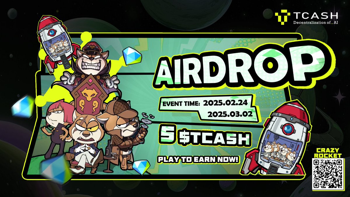 🚀 TCASH “Crazy Rocket” #Airdrop Event is Live! 💥
🌟 Total Rewards: 5 TCASH! 🌟

💎 How to Participate: 
1️⃣ Win Gems: Earn gems in Crazy Rocket and screenshot them. The more gems, the higher your chances!
2️⃣ Submit: Join the TCASH official Telegram group