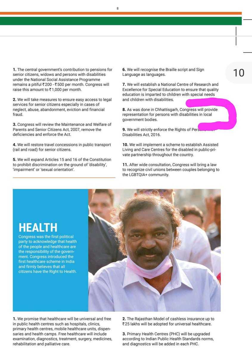 Npdoap's tweet photo. @SunithaRao_M  @LambaAlka implement AICC manfesto page 9/8 Representation to disabled people in Local bodies on per with chatisgad, same do in Telangana one woman 13000 &amp; man nomnated in Panchayats total 26000 Disabled persons to be  empowerd @RahulGandhi @kharge @MNatarajanINC https://t.co/78D5wB35Ng