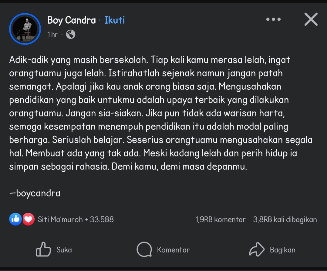 citradeo's tweet photo. Tidak semua orang bisa merasakan pendidikan,beruntunglah yang orang tuanya bekerja keras demi pendidikan anak2nya.Semangat ya Kalian jgn malas2n,biar tidak ada penyesalan suatu hari nanti.
#PendidikanNomorSatu https://t.co/M16LrBxolD