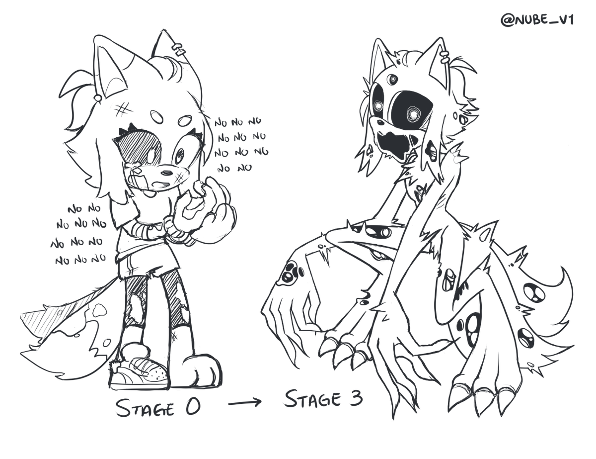 nube_v1's tweet photo. Some doodles of my oc in the Metal Au Apocalypse @feeling_anemoia made, I loved the horror designs 💖💖💖 #SonicTheHedgehog #MetalApocalypse https://t.co/9iDcsklqT2