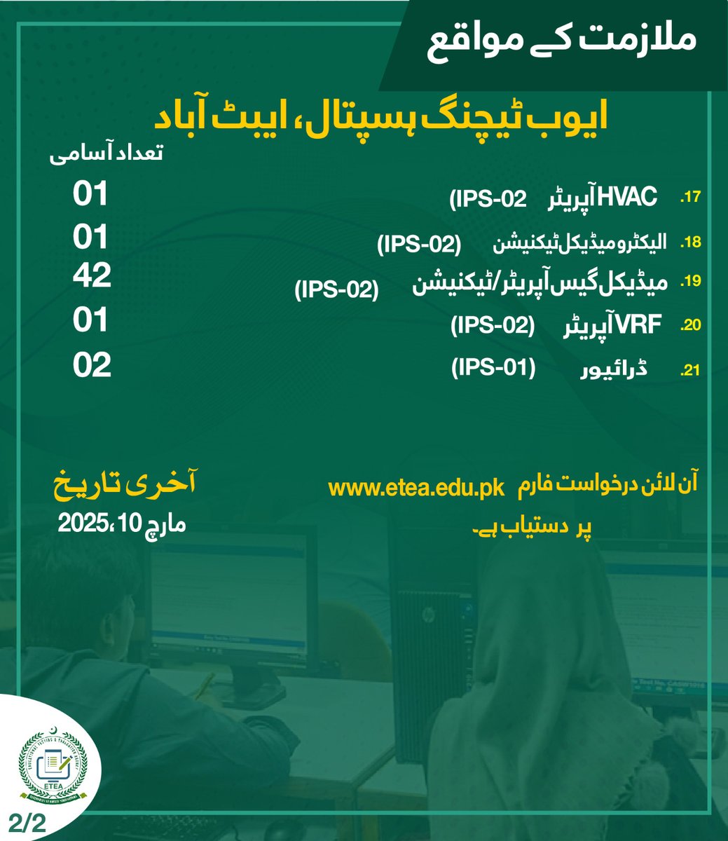 ETEA_KP's tweet image. #ETEA
#AyubTeachingHospital
#KPJobs