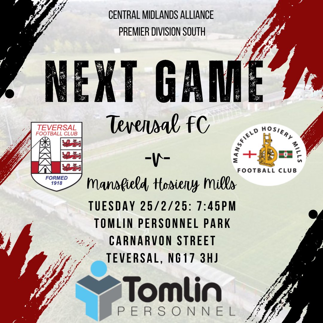 ⚽️ Back to back home games. Join us tomorrow under the lights vs <a href="/MhmfcAdults/">Mansfield Hosiery Mills FC</a>
🏟️ <a href="/TomlinPersonnel/">TomlinPersonnel</a> Park
🎟️ Adults £4 Kids/Concessions £2
🎫 U’16 free with a paying adult
🧣 Programmes/Badges/Scarfs
🍔 Tevie Tea Room
🍺 <a href="/Tevie_bar/">Tevie_bar</a> 
#NonLeague #Groundhopping #teversal
#upthetevie