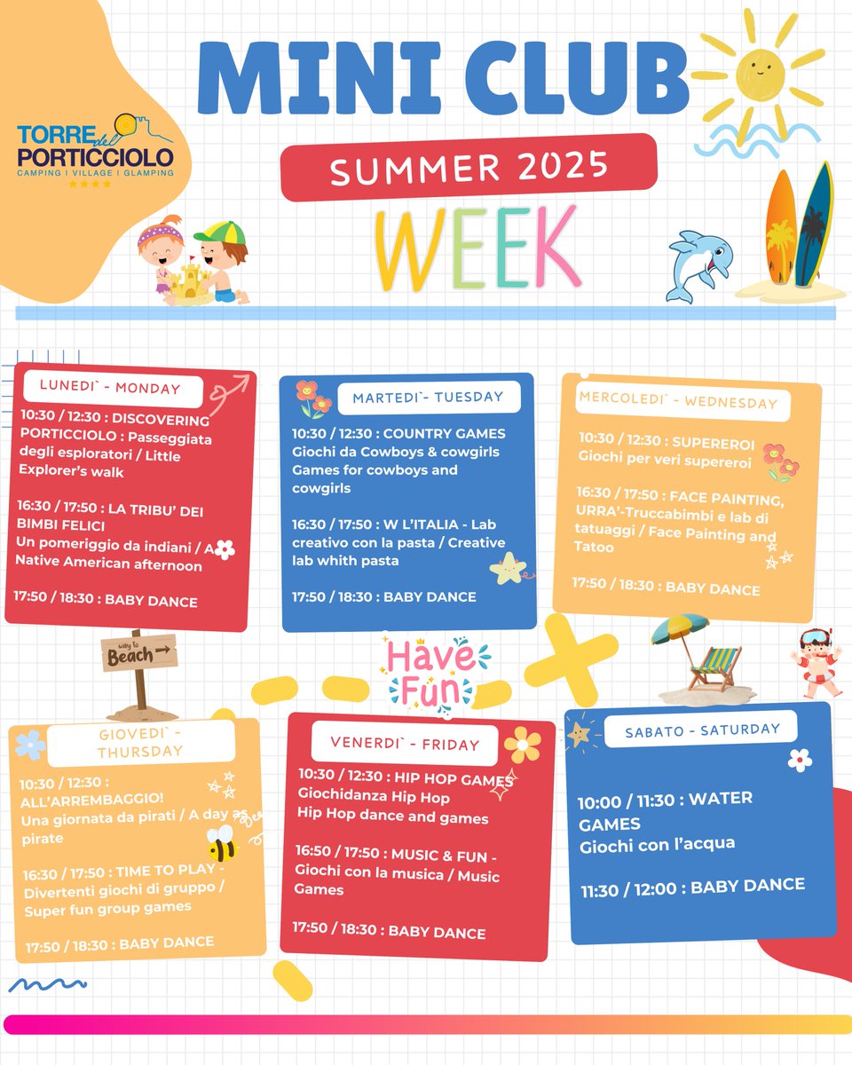 tdporticciolo's tweet image. Dal 21 Luglio al 23 Agosto, il nostro MiniClub si arricchisce con tante nuove attività !
Giochi, laboratori creativi, sport e tante sorprese renderanno la loro vacanza un’esperienza indimenticabile! 
#TorreDelPorticciolo #MiniClub #VacanzeInFamiglia #DivertimentoAssicurato #baby