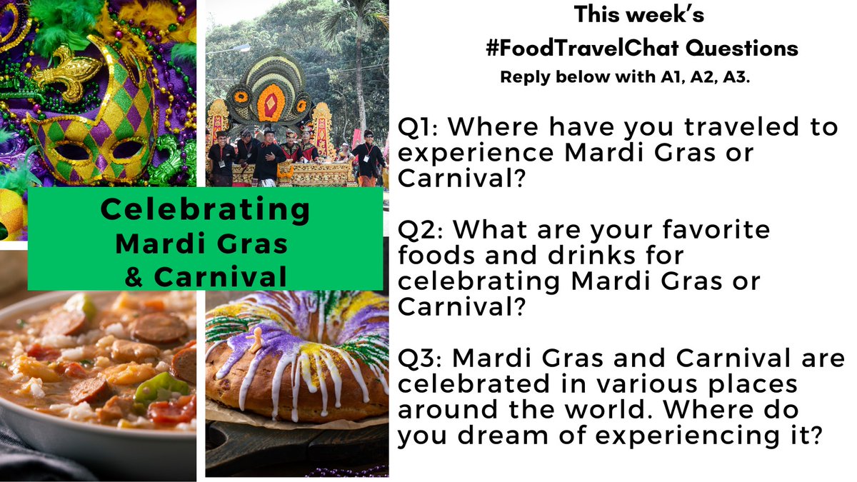 Our Tasty Travels (@ourtastytravels) on Twitter photo It’s Mardi Gras and Carnival season. Let’s #FoodTravelChat about ways to enjoy them. Reply to questions w/ “Quote"+#FoodTravelChat so we see it.
Follow our Team: Host <a href="/carollivestoeat/">Carol Vu</a>, @adventuringgal <a href="/ChrisPappinMCC/">Christine & Gary Pappin Dream Vacations</a>, <a href="/ourtastytravels/">Our Tasty Travels</a> & on Bluesky/Instagram @real_food_traveler It’s Mardi Gras and Carnival season. Let’s #FoodTravelChat about ways to enjoy them. Reply to questions w/ “Quote"+#FoodTravelChat so we see it.
Follow our Team: Host <a href="/carollivestoeat/">Carol Vu</a>, @adventuringgal <a href="/ChrisPappinMCC/">Christine & Gary Pappin Dream Vacations</a>, <a href="/ourtastytravels/">Our Tasty Travels</a> & on Bluesky/Instagram @real_food_traveler