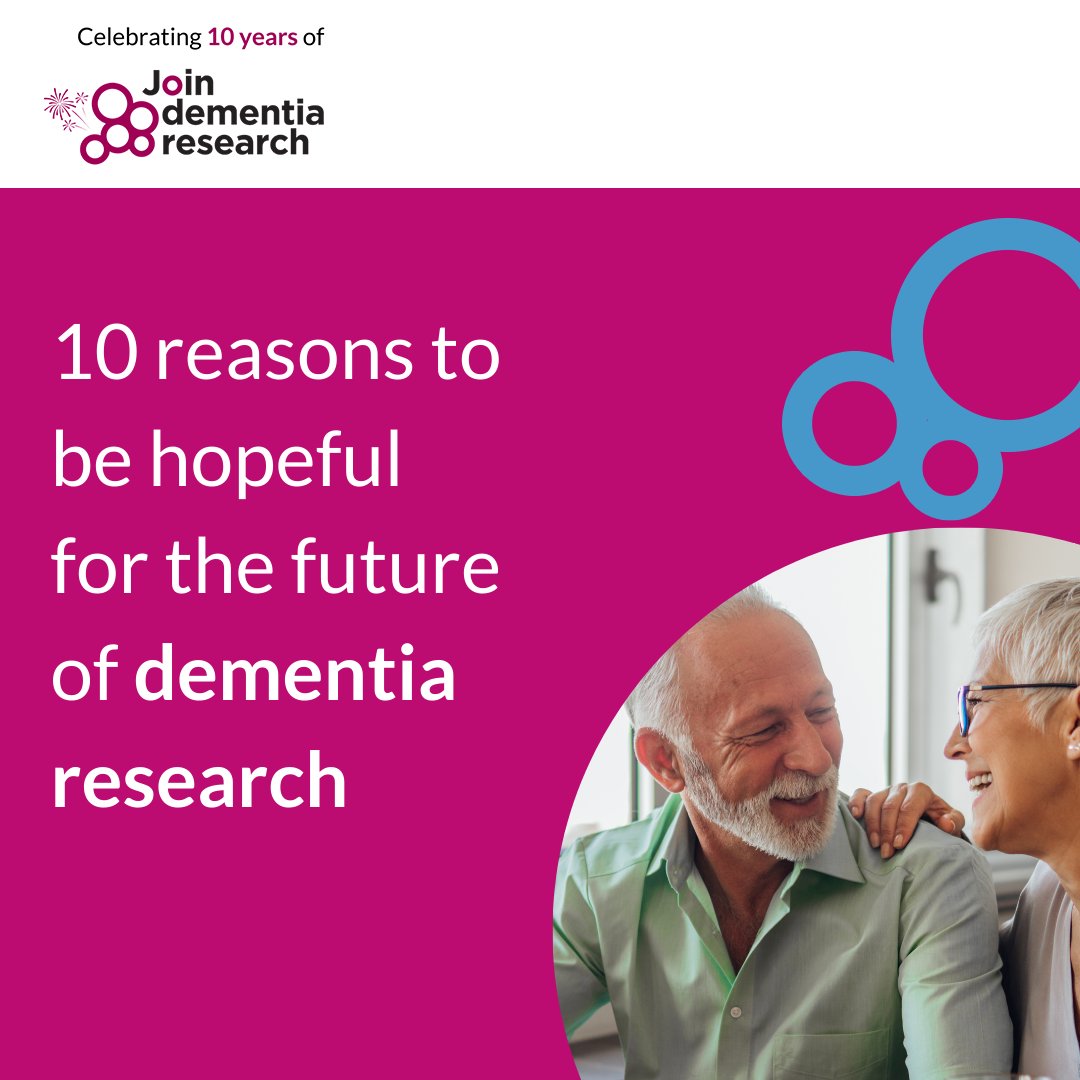 Join Dementia Research (@beatdementia) on Twitter photo Today marks 10 years since we began matching participants with dementia studies they can take part in. 🥳
As we celebrate our 10th birthday, we'll spend the next 2 weeks looking ahead at 10 reasons to be hopeful for the future of dementia research.
news.joindementiaresearch.nihr.ac.uk/10-reasons-to-… Today marks 10 years since we began matching participants with dementia studies they can take part in. 🥳
As we celebrate our 10th birthday, we'll spend the next 2 weeks looking ahead at 10 reasons to be hopeful for the future of dementia research.
news.joindementiaresearch.nihr.ac.uk/10-reasons-to-…