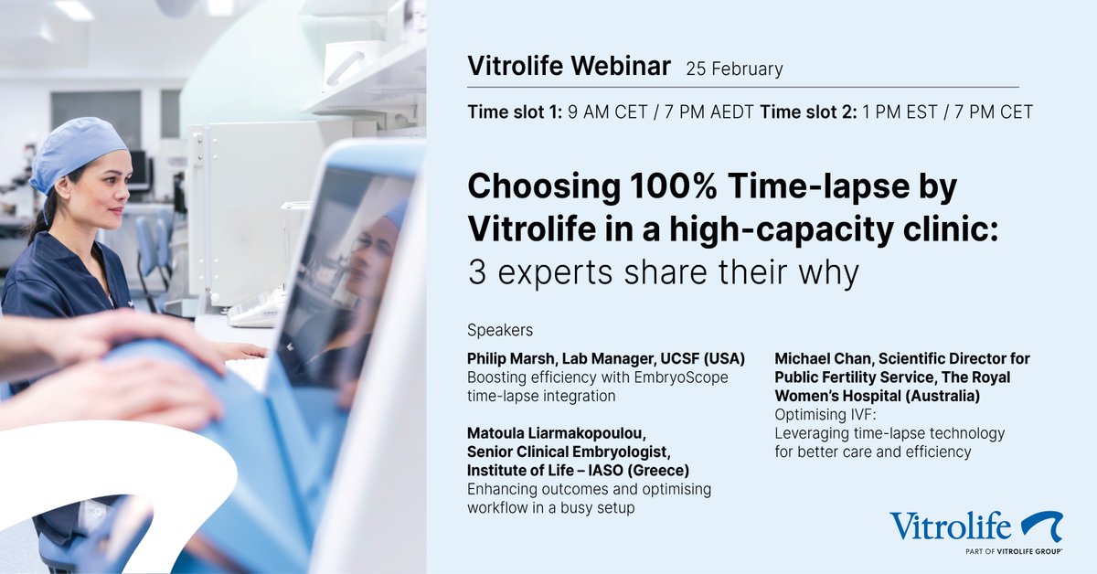 📢 Final call! Don’t miss tomorrow’s webinar: Choosing 100% Time-lapse by Vitrolife in a high-capacity clinic: 3 experts share their why.

👉 Register here: ow.ly/mCU950V55QM

#Vitrolife #IVF #Timelapse #EmbryoScope #iDAScore #AI #Ivfclinic #Embryology