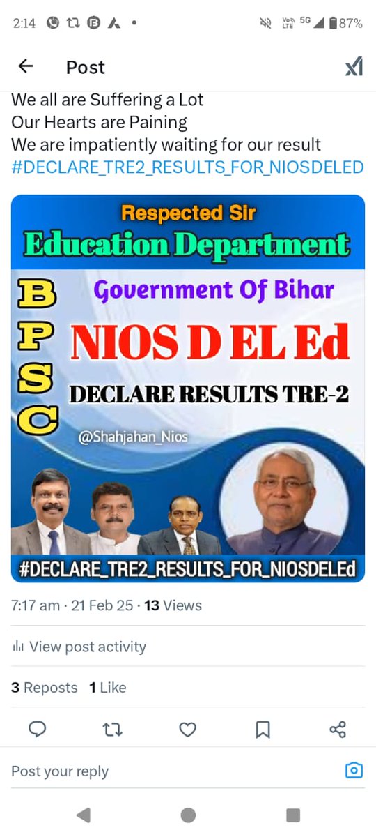 <a href="/BiharEducation_/">Education Department, Bihar</a> Asha karte hai ki 9/3/2025 ko hme v niyukti letter nasib ho 🙏🏻