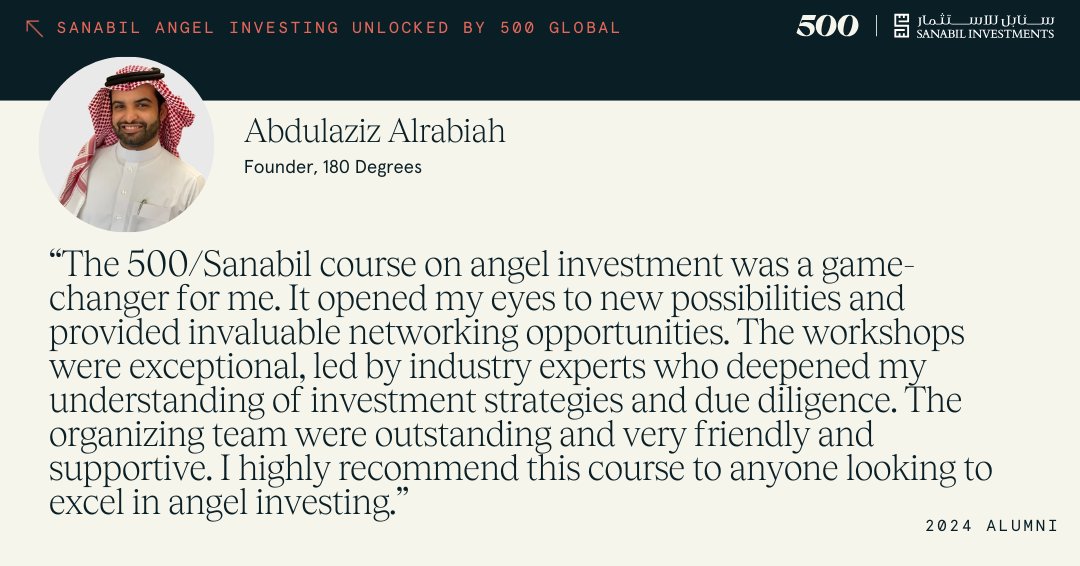 VC Unlocked (@vcunlocked) on Twitter photo 🚀 Nominations are open for the 2025 Sanabil Angel Investing Unlocked by <a href="/500GlobalVC/">500 Global</a>!
Know someone investing in startups across Saudi Arabia or MENA with 1-3 years of experience? Nominate them today & help them unlock new opportunities!
👉 be.500.co/AIU 🚀 Nominations are open for the 2025 Sanabil Angel Investing Unlocked by <a href="/500GlobalVC/">500 Global</a>!
Know someone investing in startups across Saudi Arabia or MENA with 1-3 years of experience? Nominate them today & help them unlock new opportunities!
👉 be.500.co/AIU
