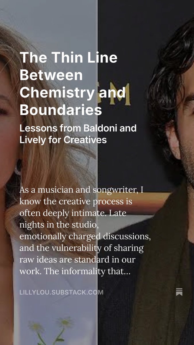 The Baldoni-Lively situation is messy, but it’s more than Hollywood gossip. It’s  a masterclass in how creative collaborations can go wrong. From blurred lines to miscommunication, there’s so much to unpack.

Read my latest article here: lillylou.substack.com/p/the-thin-lin…