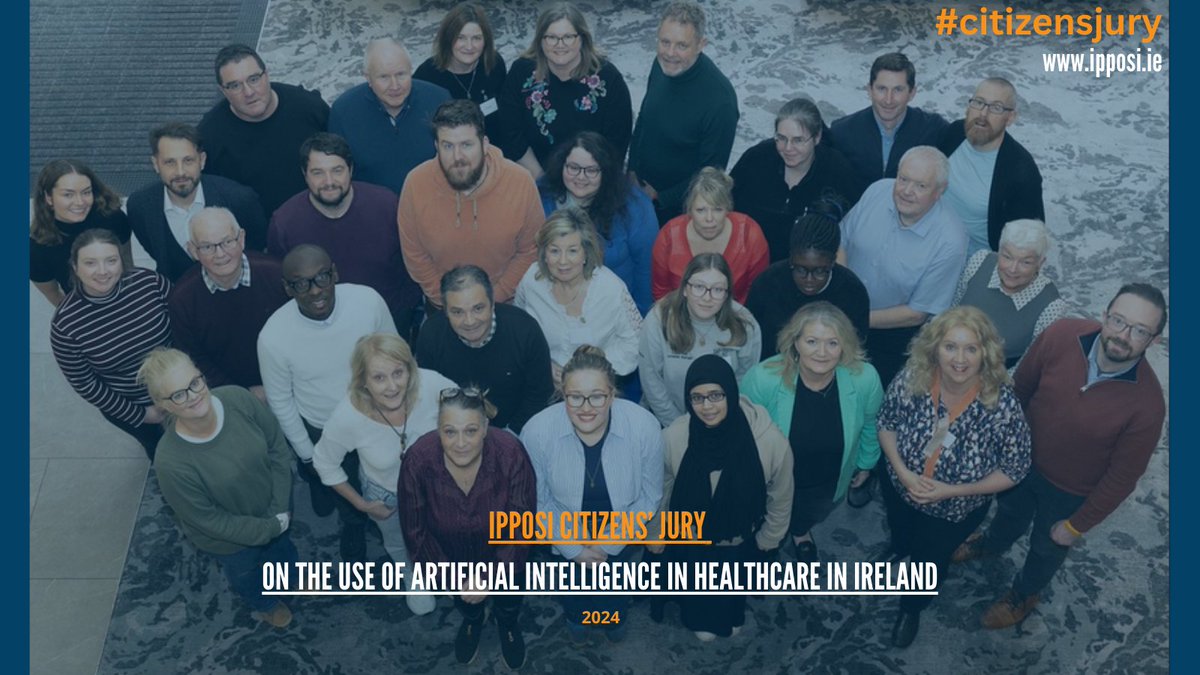 IPPOSI's tweet image. The verdict is in! Read the #IPPOSICitizens' Jury report on Artificial Intelligence (AI) in Healthcare- 25 recommendations calling for regulation, public interest champions, ongoing engagement, and more. Well done jurors! #citizensjury #AIinhealth ipposi.ie/aicitizensjury/