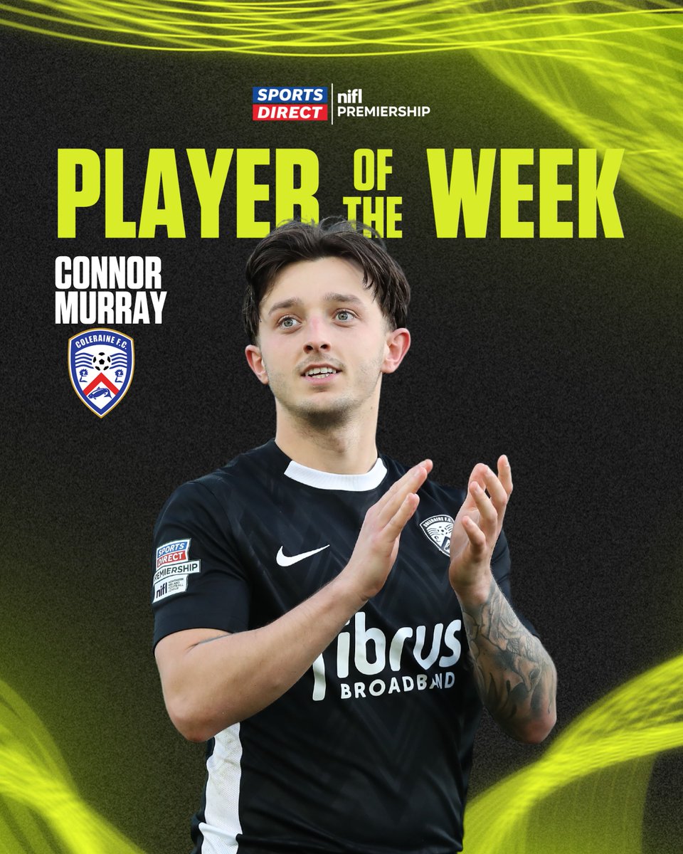 OfficialNIFL's tweet photo. ✅ Two goals
✅ Three points for @ColeraineFC 

Connor Murray is your #SportsDirectPrem Player of the Week 🏆 https://t.co/xbQsqjP4FD
