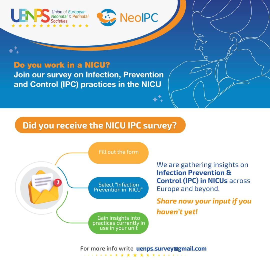UENPS (@uenps_eu) on Twitter photo Attention #NICU professionals!
💡 We are gathering insights on Infection Prevention & Control (IPC) in NICUs across Europe and beyond.
📌 Fill out this form and select “Infection prevention in the NICU”: surveymonkey.com/r/UENPS-surveys
📩 Or email us at: uenps.survey@gmail.com Attention #NICU professionals!
💡 We are gathering insights on Infection Prevention & Control (IPC) in NICUs across Europe and beyond.
📌 Fill out this form and select “Infection prevention in the NICU”: surveymonkey.com/r/UENPS-surveys
📩 Or email us at: uenps.survey@gmail.com