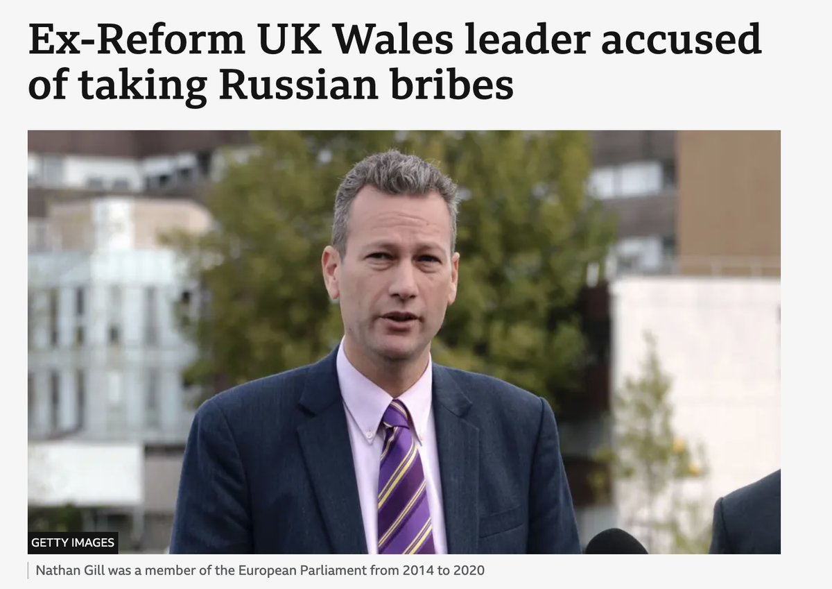 In 2019 Nigel Farage's Brexit Party voted against plans to tackle Russian propaganda, calling claims of Russian interference "scare stories"

One of his MEPs was Nathan Gill who was just accused in court of taking bribes in exchange for defending Russia in the European Parliament