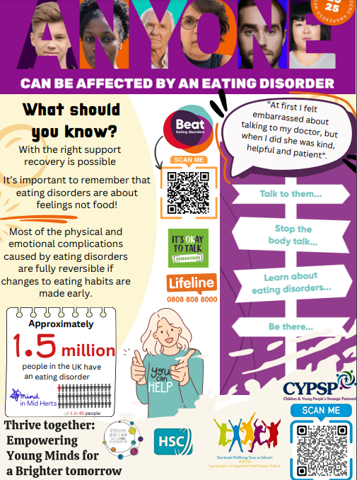 CYPSP in N.Ireland (@cypsp) on Twitter photo This #EatingDisordersAwarenessWeek our partners <a href="/healthdpt/">Department of Health</a> & <a href="/Education_NI/">Education NI</a> via Emotional Wellbeing Teams in Schools have launched a new webinar & poster to support anyone that may be effected by an eating disorder-to view visit cypsp.hscni.net/youth-wellness… #makingadifference <a href="/HSC_NI/">Health and Social Care Northern Ireland</a> This #EatingDisordersAwarenessWeek our partners <a href="/healthdpt/">Department of Health</a> & <a href="/Education_NI/">Education NI</a> via Emotional Wellbeing Teams in Schools have launched a new webinar & poster to support anyone that may be effected by an eating disorder-to view visit cypsp.hscni.net/youth-wellness… #makingadifference <a href="/HSC_NI/">Health and Social Care Northern Ireland</a>