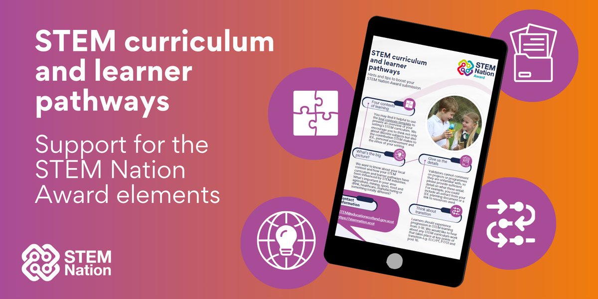 STEMedscot's tweet image. Check out these top tips to boost your #STEMnation Award application💫#STEMcurriculum

- Four contexts

- Big pic

- Detail

- Transitions

View the hints and tips for all five elements here: bit.ly/3D911lZ

@CurriculumInnov @EdScotSciences @DigiLearnScot  @edscot_maths