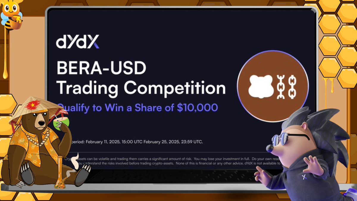 Giải thi đấu trading BERA-USD trên <a href="/dYdX/">dYdX</a> – 🎁Tổng giải thưởng $10,000 $USDC

🔥 Trade trên dYdX với <a href="/ttt_lab/">TTT Labs I Validator 🇻🇳</a> giảm $550 phí giao dịch: dydx.trade/?ref=SubtleDig…

- Thời gian kết thúc: 27/02/2025 (3 ngày nữa)

🔹 Điều kiện:
- RT &amp; follow <a href="/dYdX/">dYdX</a>
- Nằm trong top 3 trader