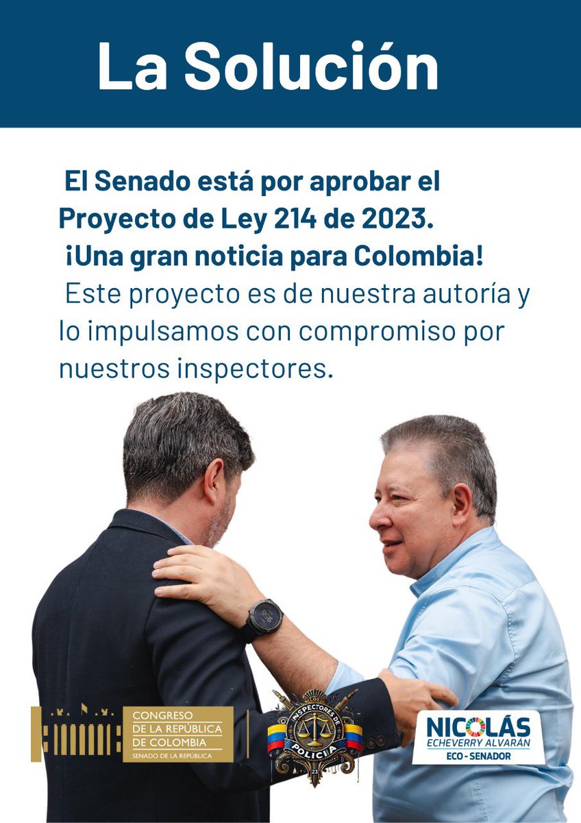 #ProyectosDeLey ✍️ | El proyecto que establece el cambio de denominación de los “Inspectores de Policía” por “Inspectores de #ConvivenciaYPaz”, busca:

✅ Más herramientas para fortalecer la convivencia.
✅ Un enfoque más cercano a la comunidad.
✅ Mayor acceso a la justicia.