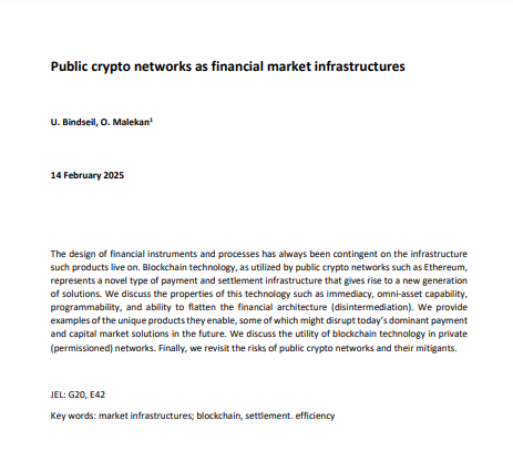 And now for some positive news: I'm excited to announce the publication of a new paper, co-authored with ECB director general (and noted Bitcoin skeptic) Ulrich Bindseil, on the utility of public crypto networks as financial infrastructure.

This is our best attempt to explain