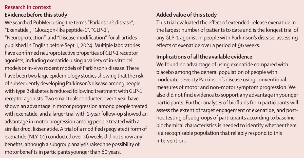 Parkinson's disease is the second most common neurodegenerative disease.

A recent study investigated whether the GLP-1 receptor agonist, exenatide, could slow the rate of progression of Parkinson's disease: hubs.li/Q037XdV-0