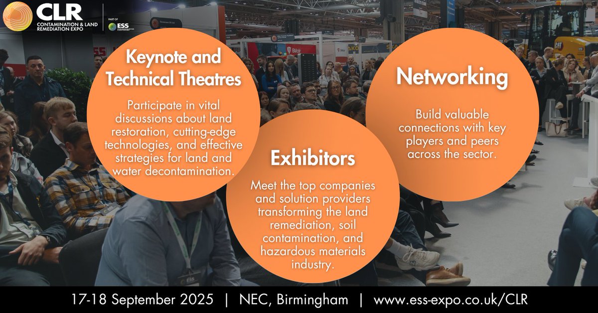 Join the UK’s leading event for Contamination and Land Remediation professionals on 17-18 September 2025 at NEC Birmingham.🏗

Find out more: hubs.la/Q037YQZ10

#CLR25 #Contamination #ESS25 #CLRExpo