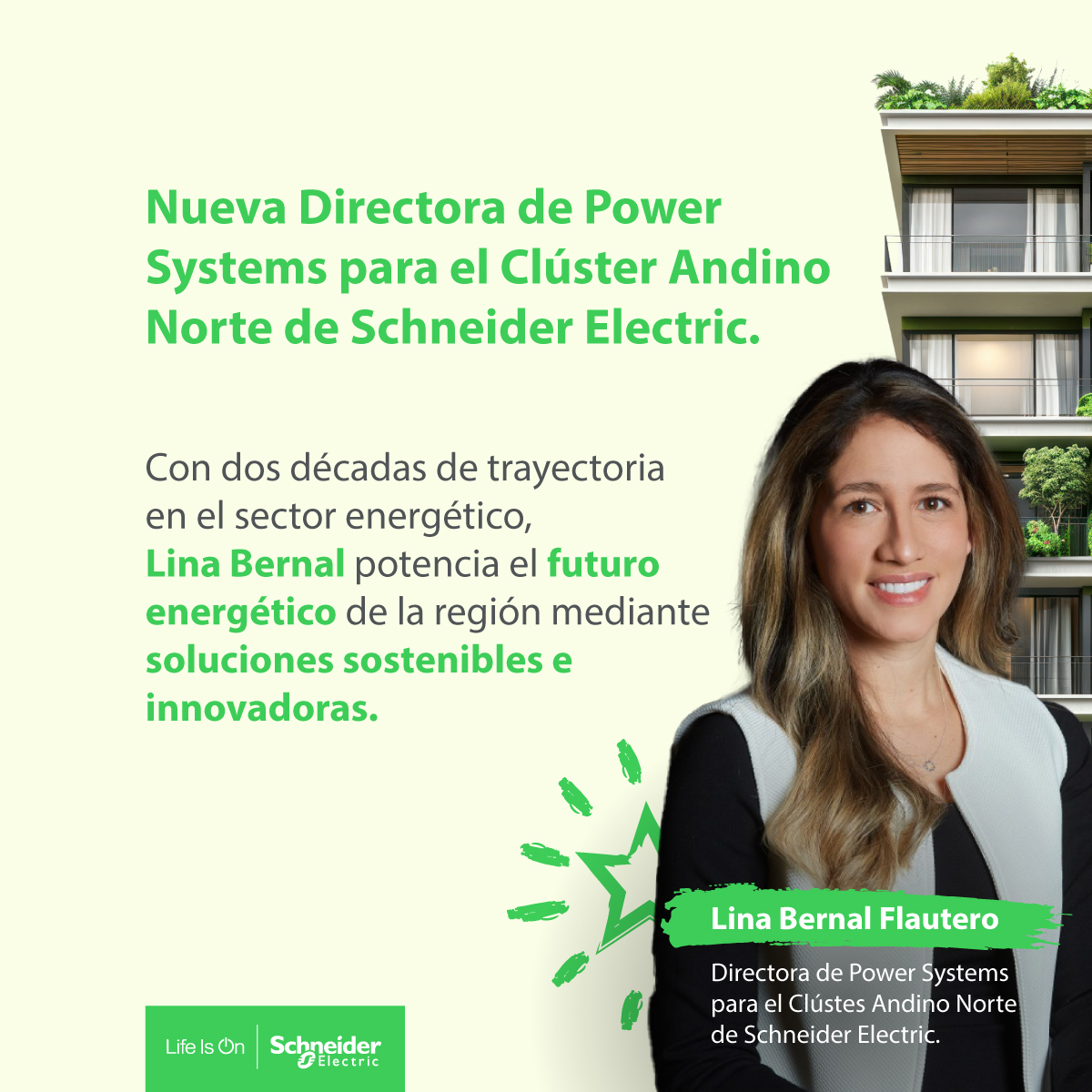 Nos llena de orgullo anunciar que Lina Bernal asume el rol de Directora de Power Systems para el Clúster Andino Norte en Schneider Electric a partir de febrero de 2025.  

¡Felicitaciones, Lina! Estamos emocionados por lo que viene. 🚀 

#ImpactMakers #SchneiderElectric