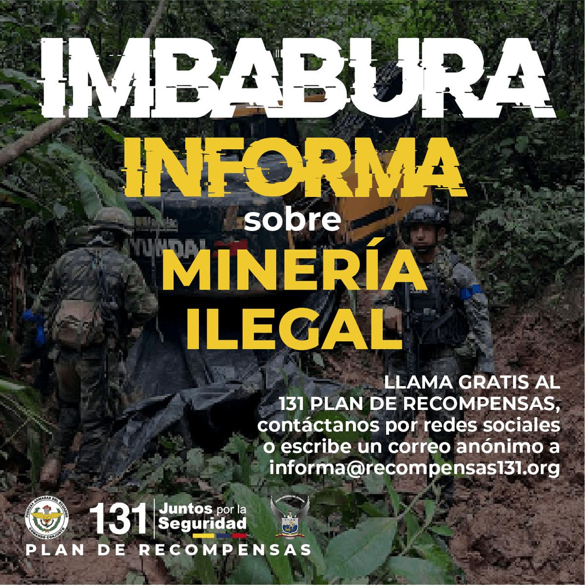 La #minería ilegal es una fuente de financiamiento del #terrorismo y actividades criminales asociadas.
Si posees información sobre MINERÍA ILEGAL tu colaboración es crucial.
¡Informa ahora llamando al 131!