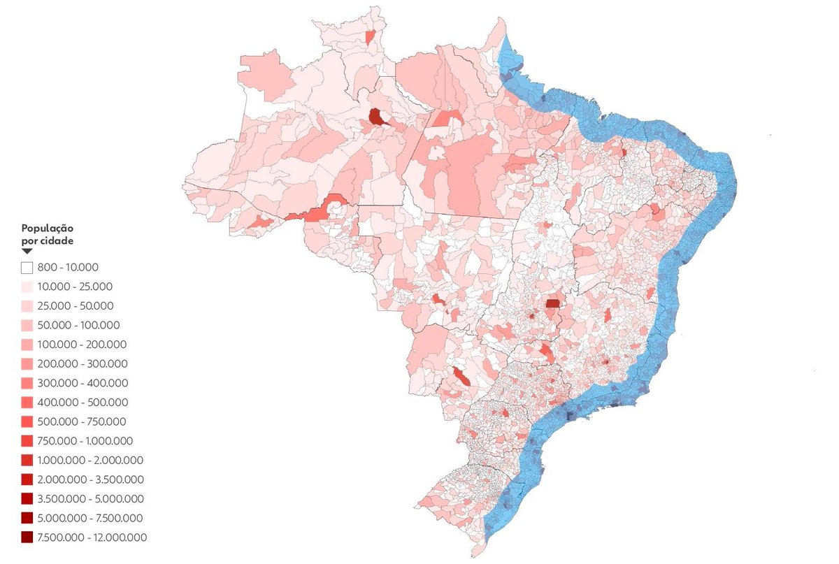amazingmap's tweet image. The blue area is home to 111 million Brazilians, which is approximately 52% of the nation’s population