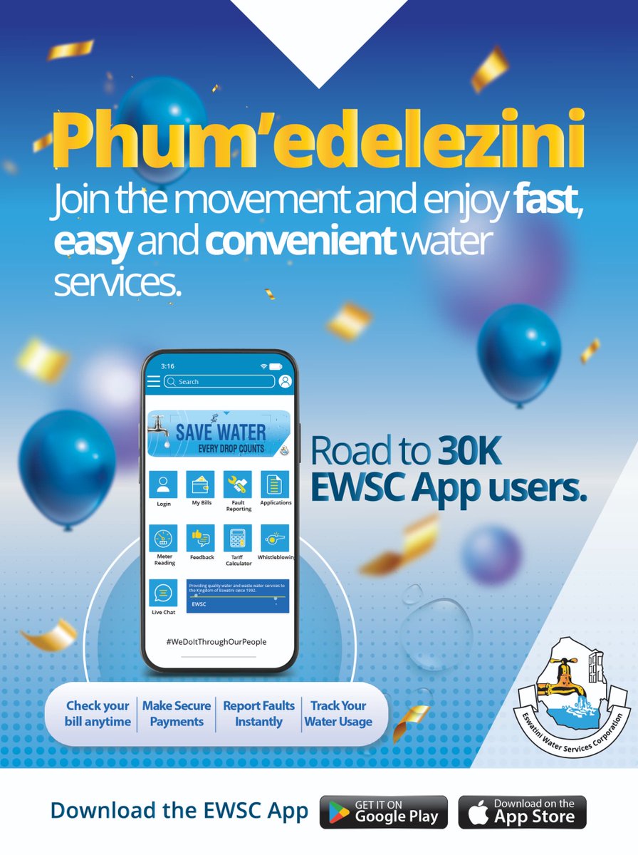 We almost at 30k downloads🎉🎉. Choose convenience and download the EWSC App! #Watermakesitpossible #Phumedelezini